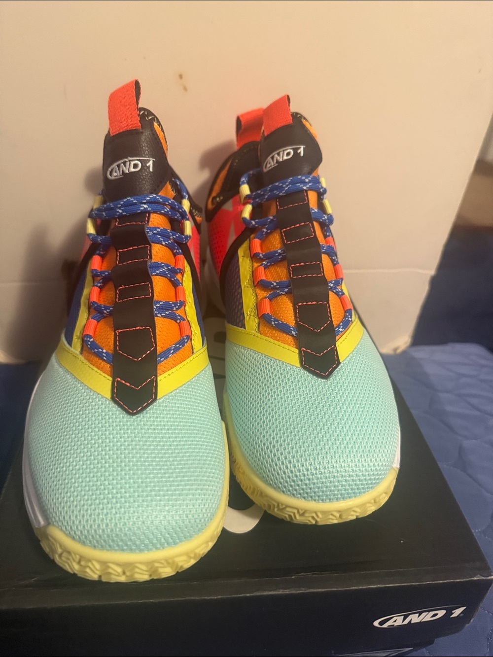 And1 Multicolor Athletic Sneakers - Light Blue/Yellow/Orange/Navy NWT 10.5